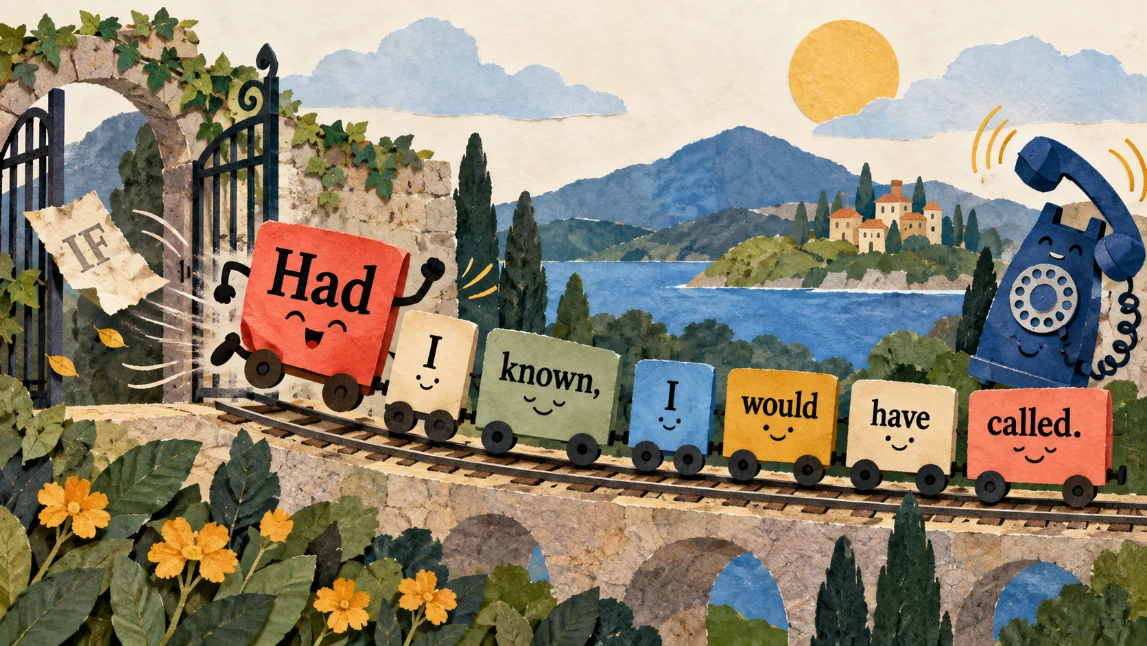 The word IF falls away while HAD leads a word train reading “Had I known, I would have called.”
